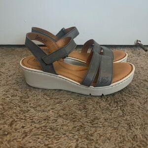 Born Pawnee Platform Wedge Sandal In Dusty Blue Leather - Size 7M